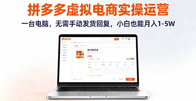 拼多多虚拟电商实操运营，一台电脑，无需手动发货回复，小白也能月入1-5W-风口项目网_项目资源_网络赚钱副业分享_创业项目_兼职副业_中创网_抖音教程