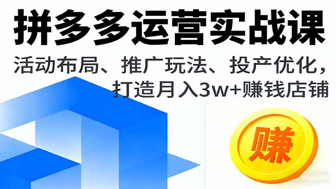 拼多多运营实战课，活动布局、推广玩法、投产优化，打造月入3w+赚钱店铺-风口项目网_项目资源_网络赚钱副业分享_创业项目_兼职副业_中创网_抖音教程