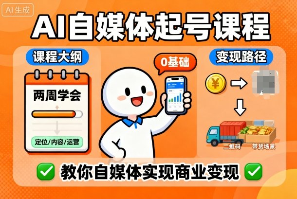 AI自媒体起号课程，0基础小白两周学会，教你自媒体实现商业变现-风口项目网_项目资源_网络赚钱副业分享_创业项目_兼职副业_中创网_抖音教程