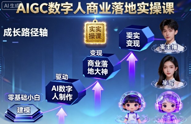 AIGC数字人商业落地实操课，从零基础小白到AI数字人大神-风口项目网_项目资源_网络赚钱副业分享_创业项目_兼职副业_中创网_抖音教程