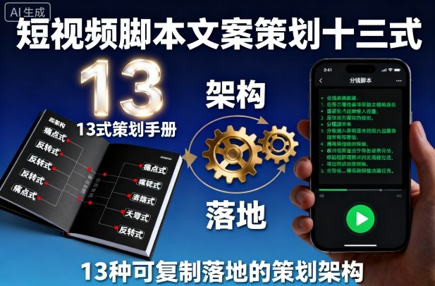 短视频脚本文案策划十三式，13种可复制落地的策划架构-风口项目网_项目资源_网络赚钱副业分享_创业项目_兼职副业_中创网_抖音教程