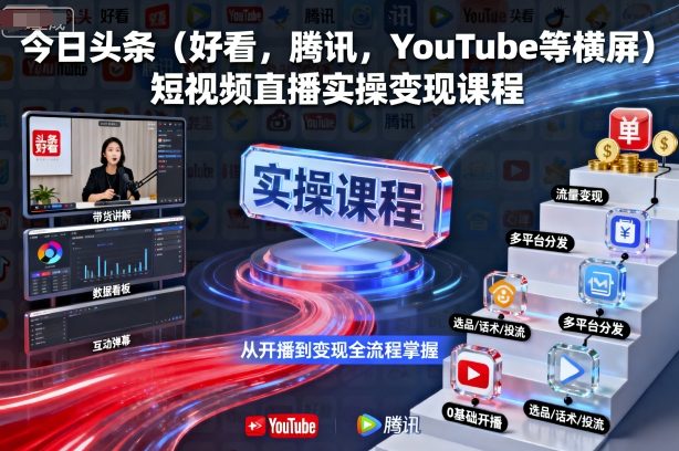 今日头条(好看，腾讯，YouTube等横屏)短视频直播实操变现课程-风口项目网_项目资源_网络赚钱副业分享_创业项目_兼职副业_中创网_抖音教程