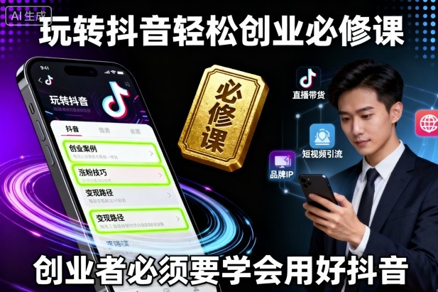 玩转抖音轻松创业必修课，创业者必须要学会用好抖音-风口项目网_项目资源_网络赚钱副业分享_创业项目_兼职副业_中创网_抖音教程