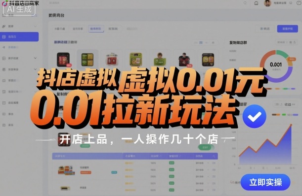 抖店虚拟0.01元拉新玩法，复制做店群，开店上品，一人操作几十个店-风口项目网_项目资源_网络赚钱副业分享_创业项目_兼职副业_中创网_抖音教程