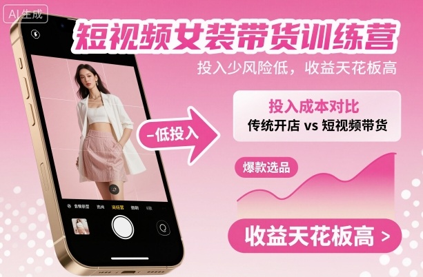 短视频女装带货训练营，投入少风险低，收益天花板高-风口项目网_项目资源_网络赚钱副业分享_创业项目_兼职副业_中创网_抖音教程