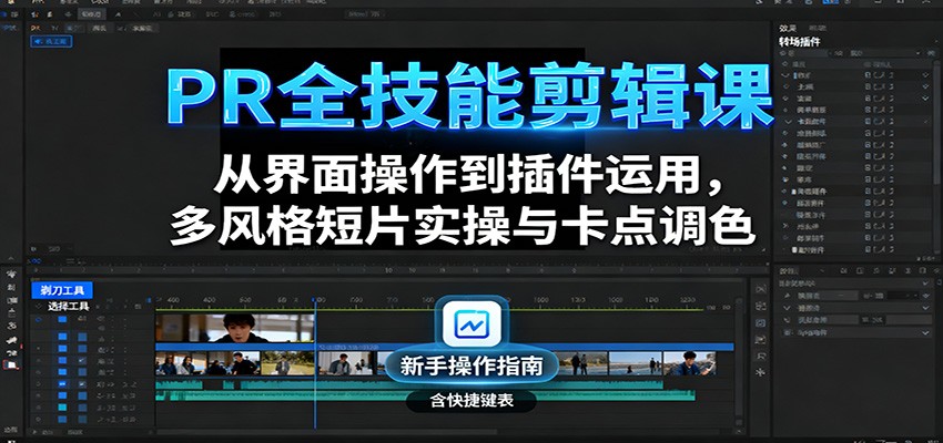 PR全技能剪辑课：从界面操作到插件运用，多风格短片实操与卡点调色-风口项目网_项目资源_网络赚钱副业分享_创业项目_兼职副业_中创网_抖音教程