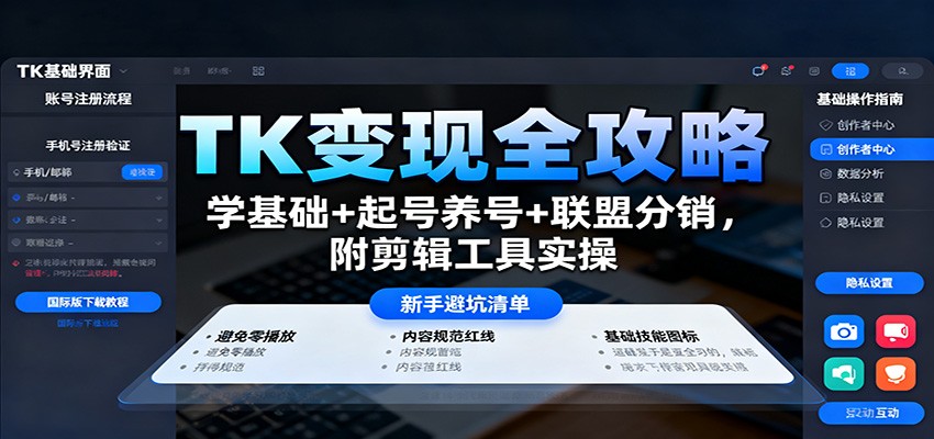 TK变现全攻略：学基础+起号养号+联盟分销，附剪辑工具实操-风口项目网_项目资源_网络赚钱副业分享_创业项目_兼职副业_中创网_抖音教程