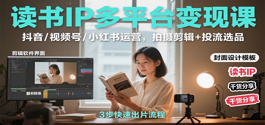 读书IP多平台变现课：抖音/视频号/小红书运营，拍摄剪辑+投流选品-风口项目网_项目资源_网络赚钱副业分享_创业项目_兼职副业_中创网_抖音教程