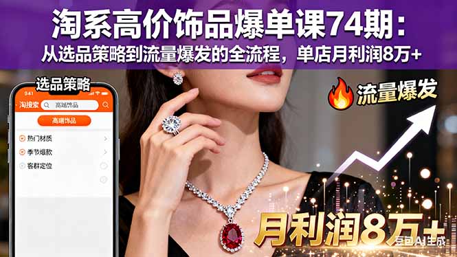 淘系高价饰品爆单课74期：从选品策略到流量爆发的全流程，单店月利润8万+-风口项目网_项目资源_网络赚钱副业分享_创业项目_兼职副业_中创网_抖音教程
