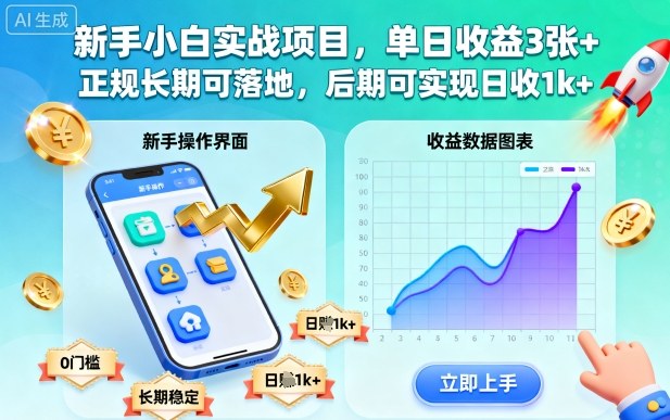 新手小白实战项目，单日收益3张+，正规长期可落地，后期可实现日收1k+【揭秘】-风口项目网_项目资源_网络赚钱副业分享_创业项目_兼职副业_中创网_抖音教程