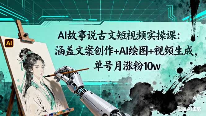 AI故事说古文短视频实操课：涵盖文案创作+AI绘图+视频生成，单号月涨粉10w-风口项目网_项目资源_网络赚钱副业分享_创业项目_兼职副业_中创网_抖音教程