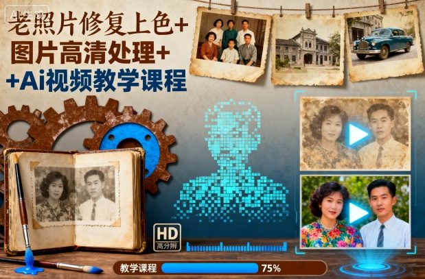 老照片修复上色+图片高清处理+Ai视频教学课程-风口项目网_项目资源_网络赚钱副业分享_创业项目_兼职副业_中创网_抖音教程