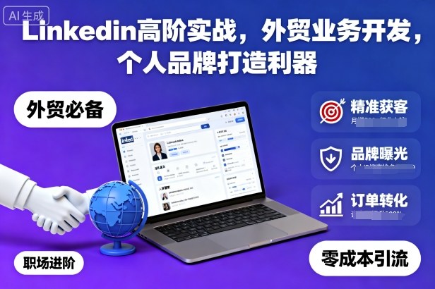 Linkedin高阶实战，外贸业务开发，个人品牌打造利器-风口项目网_项目资源_网络赚钱副业分享_创业项目_兼职副业_中创网_抖音教程