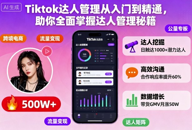 Tiktok达人管理从入门到精通，助你全面掌握达人管理秘籍-风口项目网_项目资源_网络赚钱副业分享_创业项目_兼职副业_中创网_抖音教程