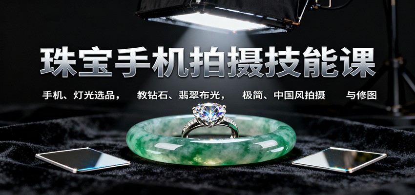 珠宝手机拍摄技能课:手机、 灯光选品，教钻石、翡翠布光，极简、中国风拍摄与修图-风口项目网_项目资源_网络赚钱副业分享_创业项目_兼职副业_中创网_抖音教程