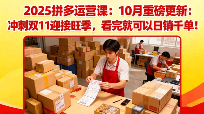 2025拼多多运营课:10月重磅更新:冲刺双11迎接旺季,看完就可以日销千单-风口项目网_项目资源_网络赚钱副业分享_创业项目_兼职副业_中创网_抖音教程