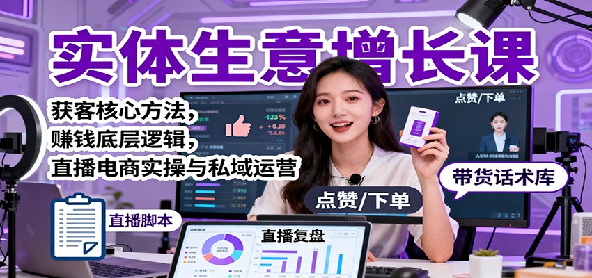 实体生意增长课:获客核心方法,赚钱底层逻辑,直播电商实操与私域运营-风口项目网_项目资源_网络赚钱副业分享_创业项目_兼职副业_中创网_抖音教程