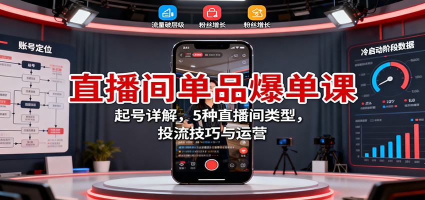 直播间单品爆单课:起号详解,5种直播间类型,投流技巧与运营-风口项目网_项目资源_网络赚钱副业分享_创业项目_兼职副业_中创网_抖音教程