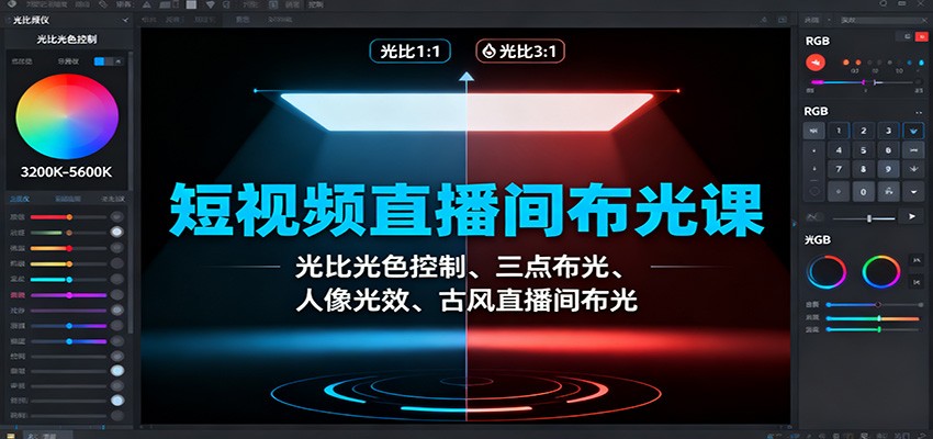 短视频直播间布光课:光比光色控制、三点布光、人像光效、古风直播间布光-风口项目网_项目资源_网络赚钱副业分享_创业项目_兼职副业_中创网_抖音教程
