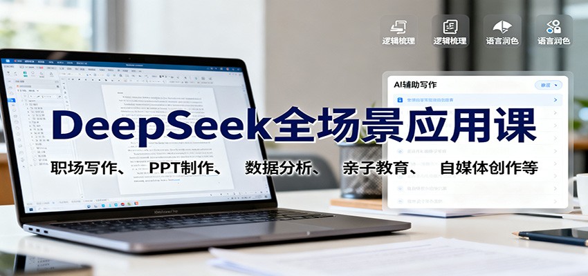 DeepSeek全场景应用课：职场写作、 PPT制作、数据分析、亲子教育、自媒体创作等-风口项目网_项目资源_网络赚钱副业分享_创业项目_兼职副业_中创网_抖音教程