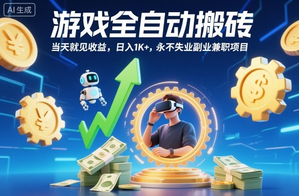 游戏全自动搬砖，当天就见收益，日入1K+，永不失业副业兼职项目【揭秘】-风口项目网_项目资源_网络赚钱副业分享_创业项目_兼职副业_中创网_抖音教程