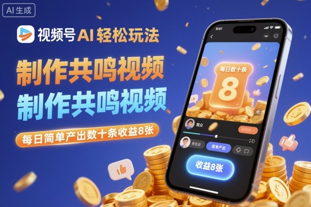 视频号AI轻松玩法，制作共鸣视频，每日简单产出数十条收益8张-风口项目网_项目资源_网络赚钱副业分享_创业项目_兼职副业_中创网_抖音教程