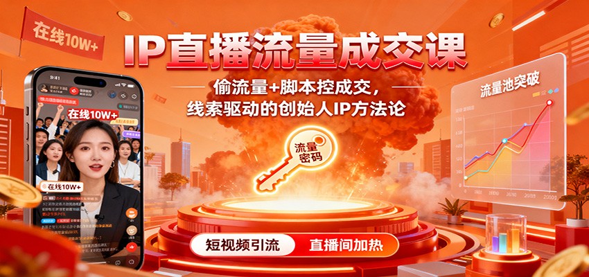 IP直播流量成交课：偷流量+脚本控成交，线索驱动的创始人IP方法论-风口项目网_项目资源_网络赚钱副业分享_创业项目_兼职副业_中创网_抖音教程