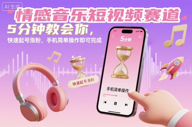 情感音乐短视频赛道，5分钟教会你，快速起号涨粉，手机简单操作即可完成-风口项目网_项目资源_网络赚钱副业分享_创业项目_兼职副业_中创网_抖音教程