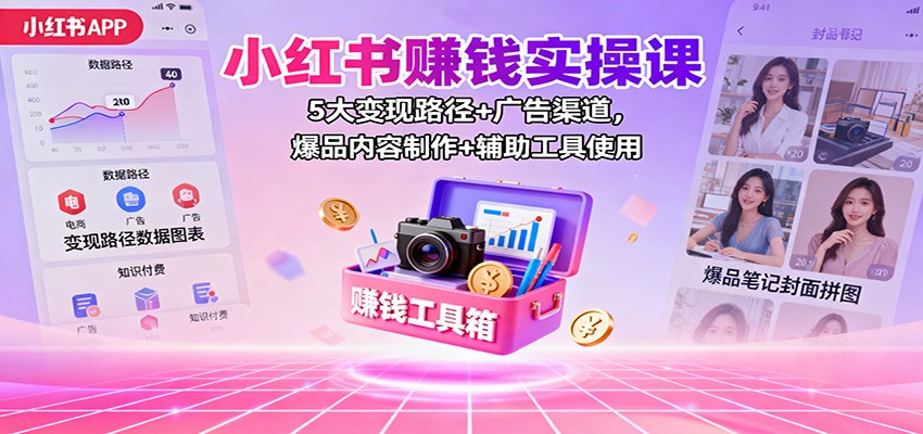 小红书赚钱实操课：5大变现路径+广告渠道，爆品内容制作+辅助工具使用-风口项目网_项目资源_网络赚钱副业分享_创业项目_兼职副业_中创网_抖音教程