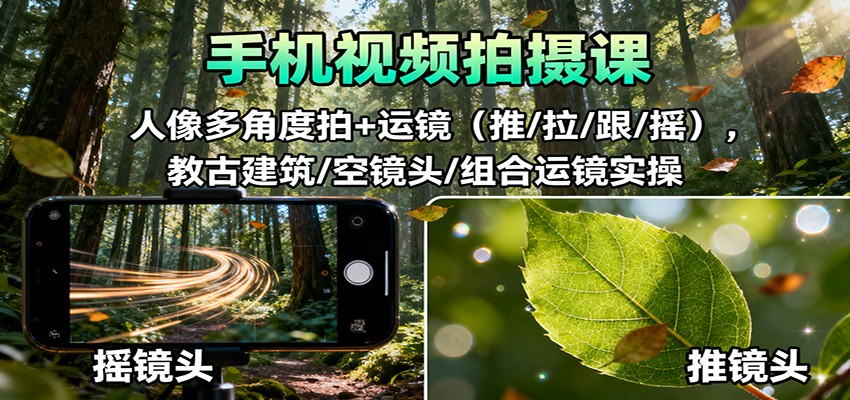 手机视频拍摄课：人像多角度拍+运镜(推/拉/跟/摇)，古建筑/空镜头/组合运镜实操-风口项目网_项目资源_网络赚钱副业分享_创业项目_兼职副业_中创网_抖音教程