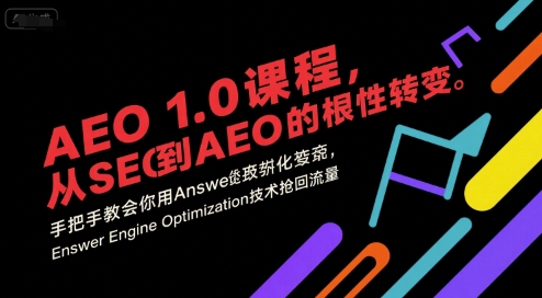 AEO 1.0 课程，从SEO到AE0的基命性转变，手把手教会你用AnswerEngineOptimization技术抢回流量(更新)-风口项目网_项目资源_网络赚钱副业分享_创业项目_兼职副业_中创网_抖音教程
