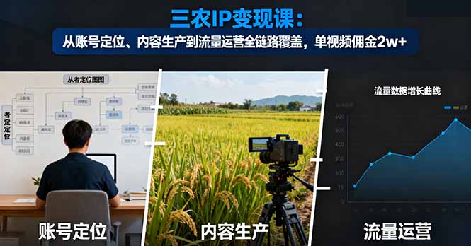 三农IP变现课：从账号定位、内容生产到流量运营全链路覆盖，单视频佣金2w+-风口项目网_项目资源_网络赚钱副业分享_创业项目_兼职副业_中创网_抖音教程