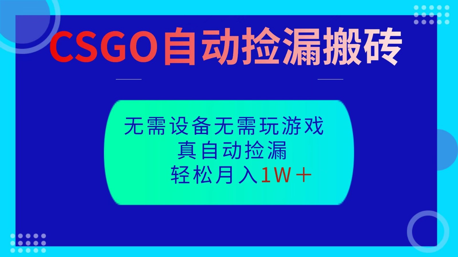 CSGO自动捡漏搬砖，当天操作当天见结果，无需了解游戏，包教包会包落地-风口项目网_项目资源_网络赚钱副业分享_创业项目_兼职副业_中创网_抖音教程