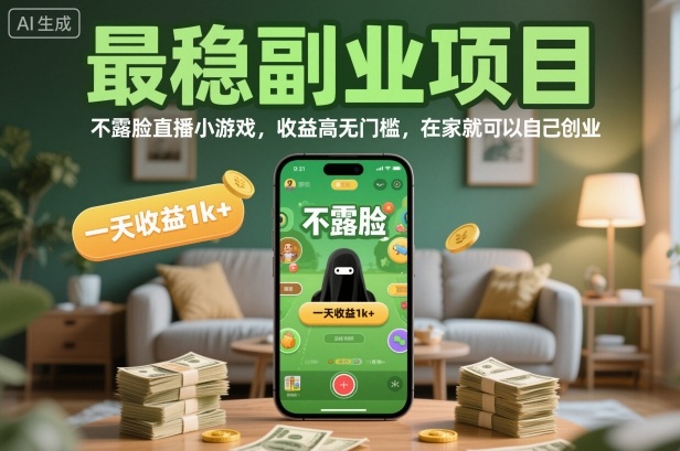 最稳副业项目，不露脸直播小游戏，收益高无门槛，一天收益1k+，在家就可以自己创业【揭秘】-风口项目网_项目资源_网络赚钱副业分享_创业项目_兼职副业_中创网_抖音教程