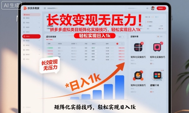 长效变现无压力！拼多多虚拟类目矩阵化实操技巧，轻松实现日入1k【揭秘】-风口项目网_项目资源_网络赚钱副业分享_创业项目_兼职副业_中创网_抖音教程
