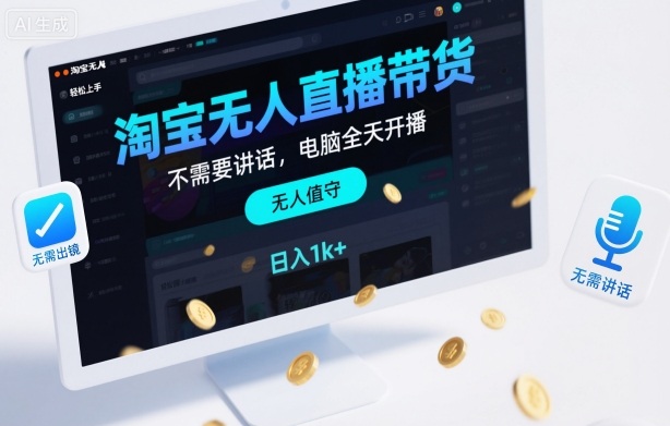 淘宝无人直播带货，不需要出镜，不需要讲话，电脑全天开播，轻松上手，日入1k+【揭秘】-风口项目网_项目资源_网络赚钱副业分享_创业项目_兼职副业_中创网_抖音教程