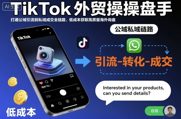 TikTok外贸操盘手，打通公域引流到私域成交全链路，低成本获取高质量海外询盘-风口项目网_项目资源_网络赚钱副业分享_创业项目_兼职副业_中创网_抖音教程