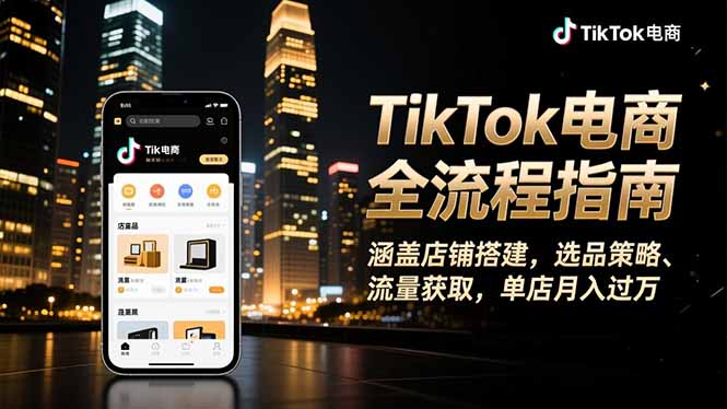 TikTok电商全流程指南，涵盖店铺搭建、选品策略、流量获取，单店月入过万-风口项目网_项目资源_网络赚钱副业分享_创业项目_兼职副业_中创网_抖音教程