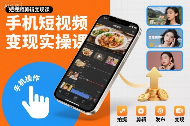 手机短视频变现实操课，短视频剪辑变现课-风口项目网_项目资源_网络赚钱副业分享_创业项目_兼职副业_中创网_抖音教程