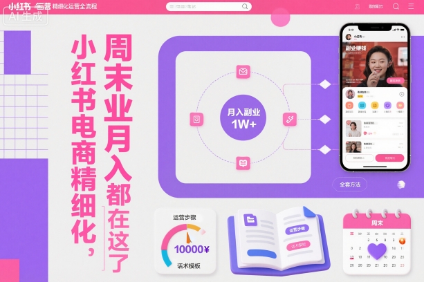 小红书电商精细化运营全流程，周末副业月入1W+，全套方法都在这了-风口项目网_项目资源_网络赚钱副业分享_创业项目_兼职副业_中创网_抖音教程