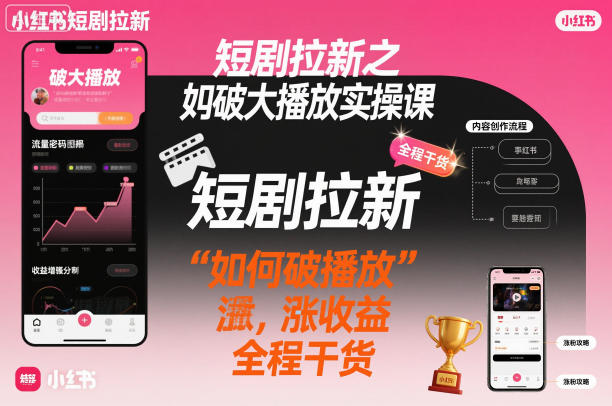 短剧拉新之小红书如何破大播放实操课，如何破播放，涨收益，全程干货-风口项目网_项目资源_网络赚钱副业分享_创业项目_兼职副业_中创网_抖音教程