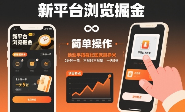 新平台浏览掘金，动动手指截张图就能挣米，2分钟一单，不限时不限量，一天5张【揭秘】-风口项目网_项目资源_网络赚钱副业分享_创业项目_兼职副业_中创网_抖音教程