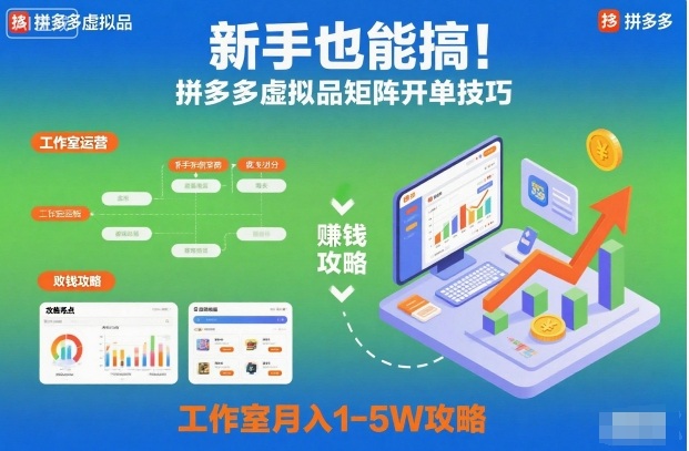 新手也能搞！拼多多虚拟品矩阵开单技巧，工作室月入1-5W攻略【揭秘】-风口项目网_项目资源_网络赚钱副业分享_创业项目_兼职副业_中创网_抖音教程
