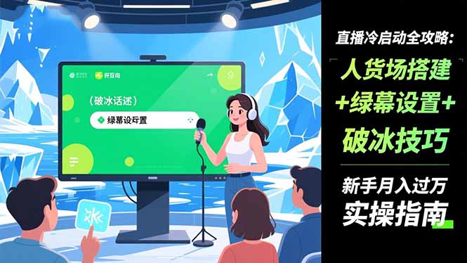 直播冷启动全攻略:人货场搭建+绿幕设置+破冰技巧，新手月入过万实操指南-风口项目网_项目资源_网络赚钱副业分享_创业项目_兼职副业_中创网_抖音教程