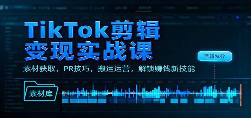 TikTok剪辑变现实战课：素材获取，PR技巧，搬运运营，解锁赚钱新技能-风口项目网_项目资源_网络赚钱副业分享_创业项目_兼职副业_中创网_抖音教程