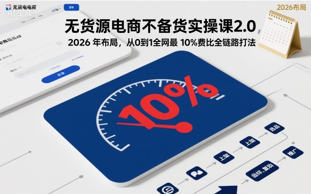 无货源电商不备货实操课2.0，2026年布局，从0到1全网最低10%费比全链路打法【更新】-风口项目网_项目资源_网络赚钱副业分享_创业项目_兼职副业_中创网_抖音教程