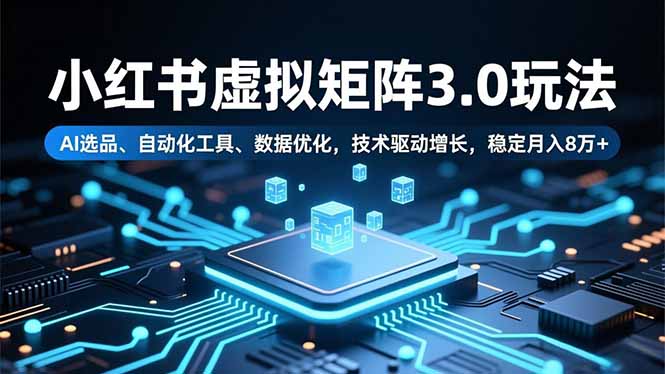 小红书虚拟矩阵3.0玩法，AI选品、自动化工具、数据优化，技术驱动增长，稳定月入8万+-风口项目网_项目资源_网络赚钱副业分享_创业项目_兼职副业_中创网_抖音教程