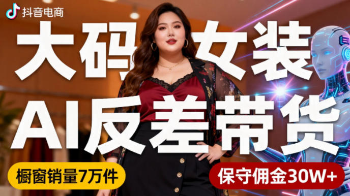抖音小众赛道，大码女装AI反差带货，不用直播，每天6条作品，橱窗卖7万件，保守佣金30W+-风口项目网_项目资源_网络赚钱副业分享_创业项目_兼职副业_中创网_抖音教程