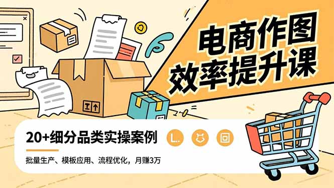 电商作图效率提升课，批量生产、模板应用、流程优化，20+细分品类实操案例，月赚3万-风口项目网_项目资源_网络赚钱副业分享_创业项目_兼职副业_中创网_抖音教程