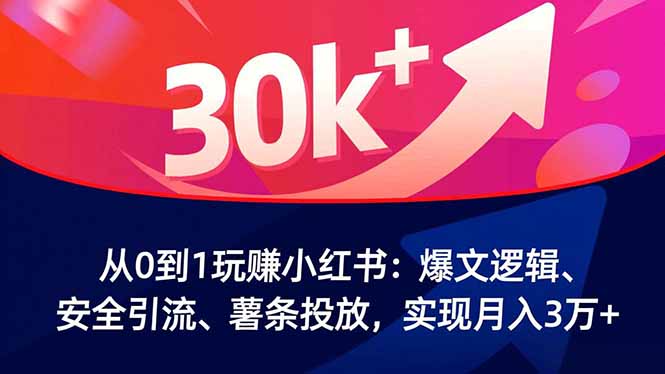 从0到1玩赚小红书：爆文逻辑、安全引流、薯条投放，实现月入3万+-风口项目网_项目资源_网络赚钱副业分享_创业项目_兼职副业_中创网_抖音教程
